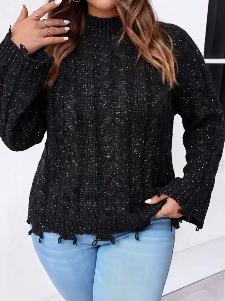 Knit sweater and jeans restyled into a bold one-piece look — before editing