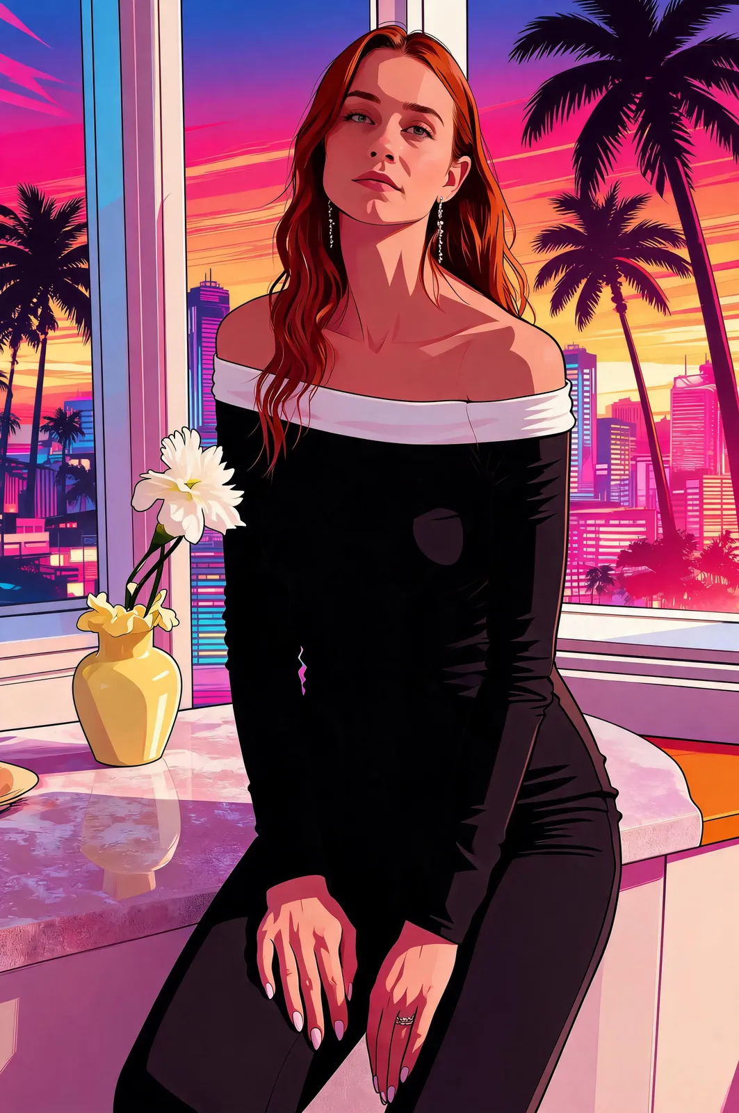 Same pose and outfit, game-cover rendering — after editing